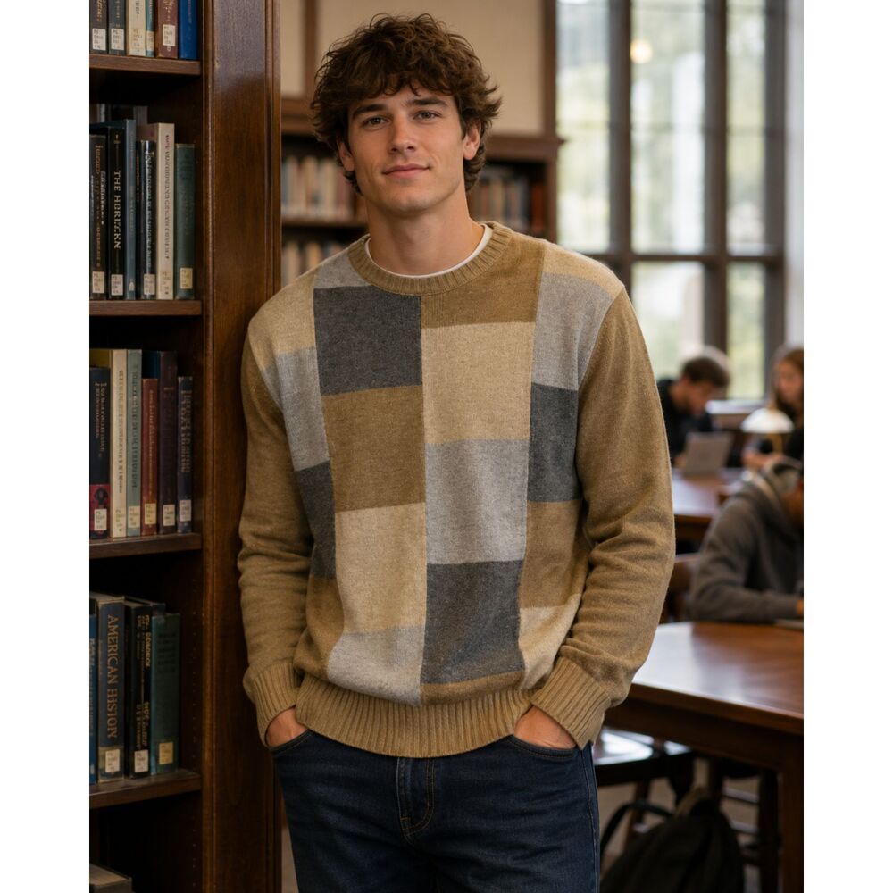 NWT Oscar de La Renta Earthtones Colorblock Pullover Sweater Grandpacore Mens XL